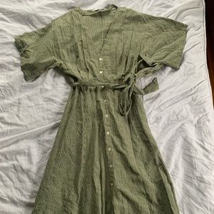 MNGO Cream-Striped Green Dress